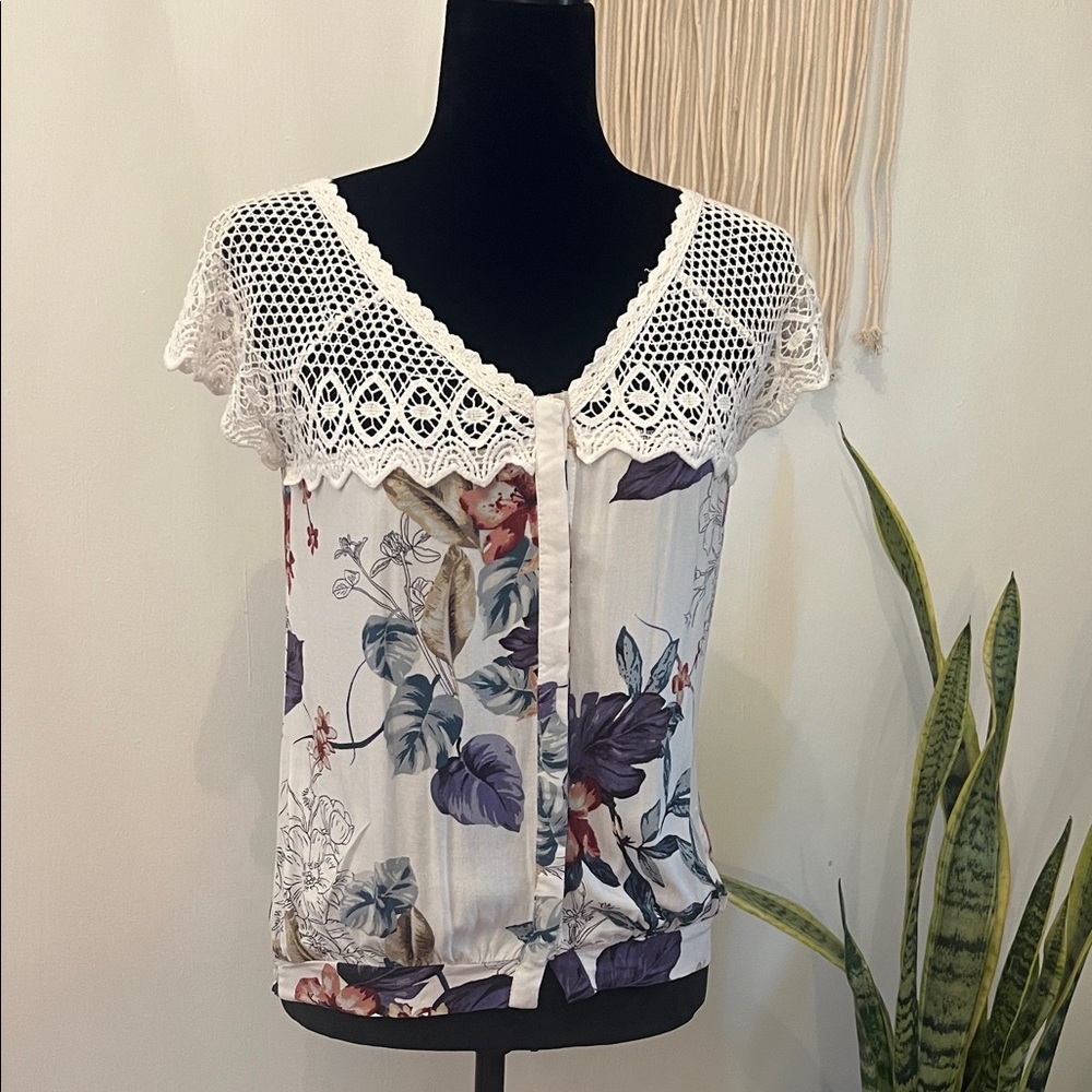 ⭐️Clearance | Gimmicks Floral Lace Trim Women's Top Boho Nature